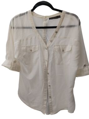 The Limited Cream Blouse Sheer Button Down SZ XS